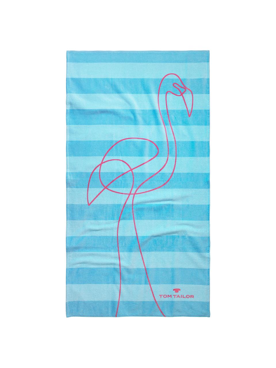 Strandtuch Flamingo, Webart: Velours Rückseite 100% Ba, Webart: Frottier, Blautöne, Rosa, 85 x 160 cm