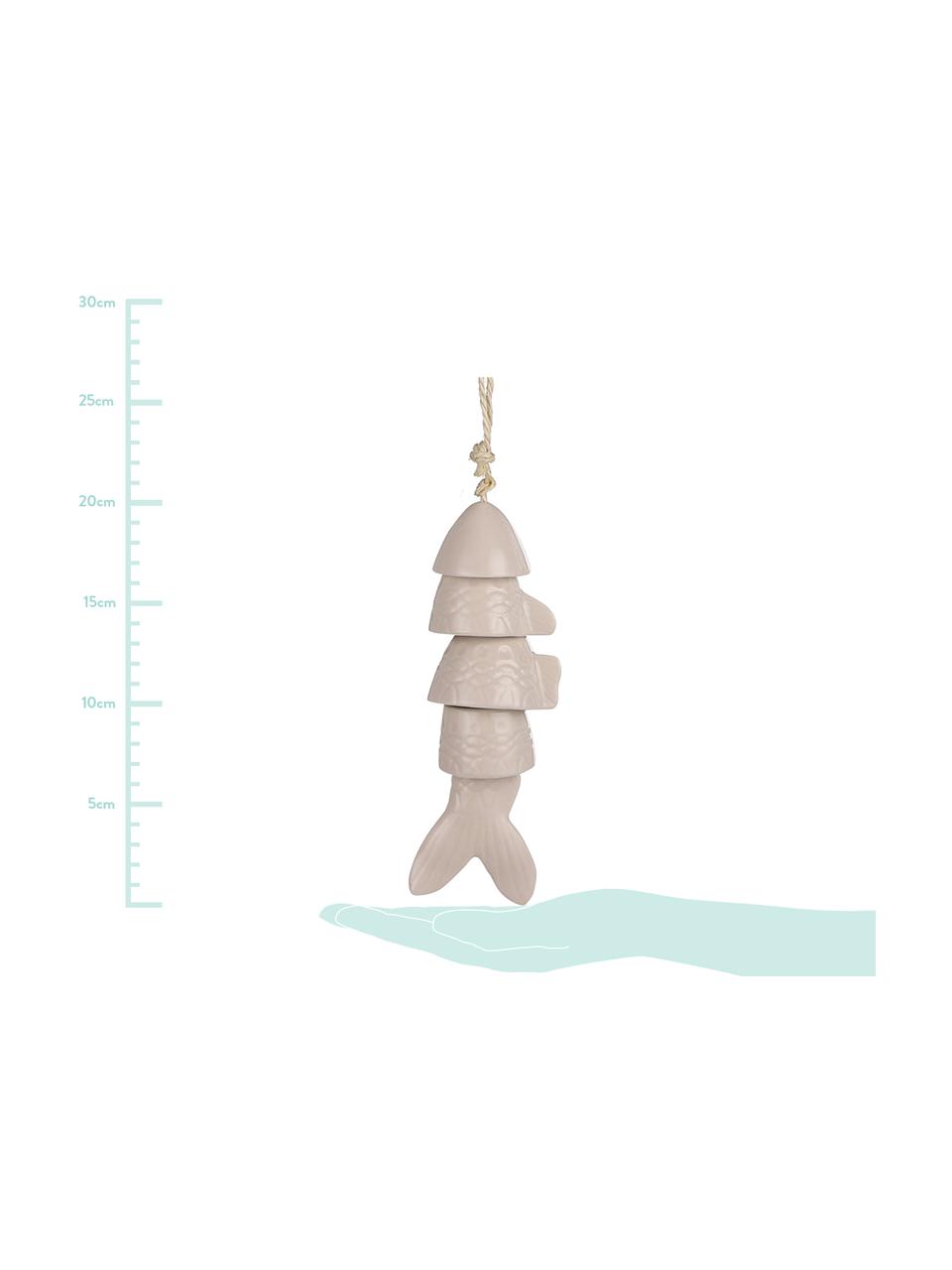 Windspiel-Set Fish, 2-tlg., Porzellan, Beige, Blau, Ø 6 x H 20 cm