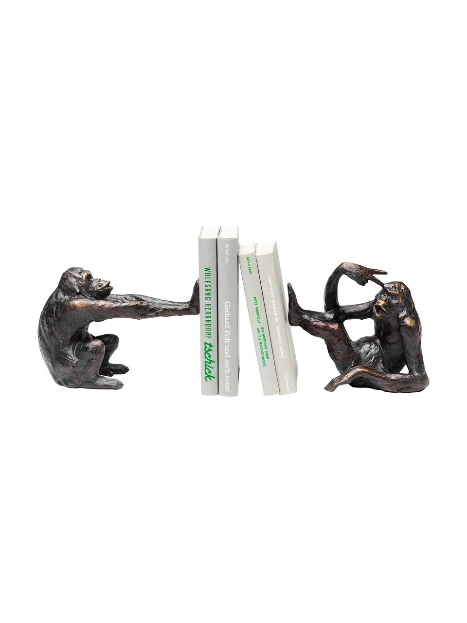 Sujetalibros artesanales Monkey, 2 uds., Poliresina, Negro, Set de diferentes tamaños