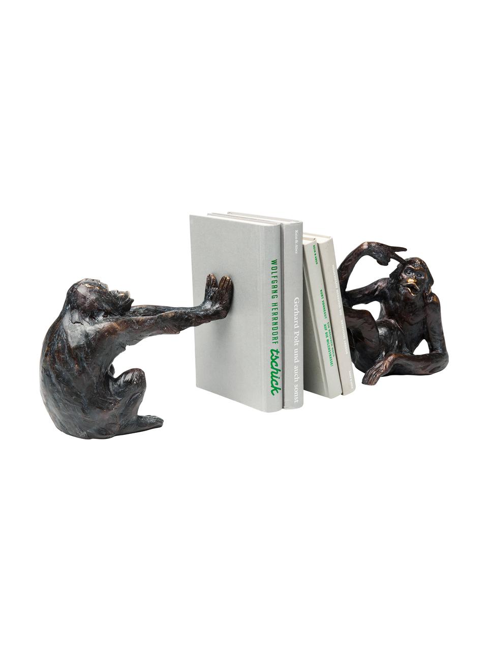 Handgefertigte Buchstützen Monkey, 2-tlg., Polyresin, Schwarz, Set mit verschiedenen Grössen