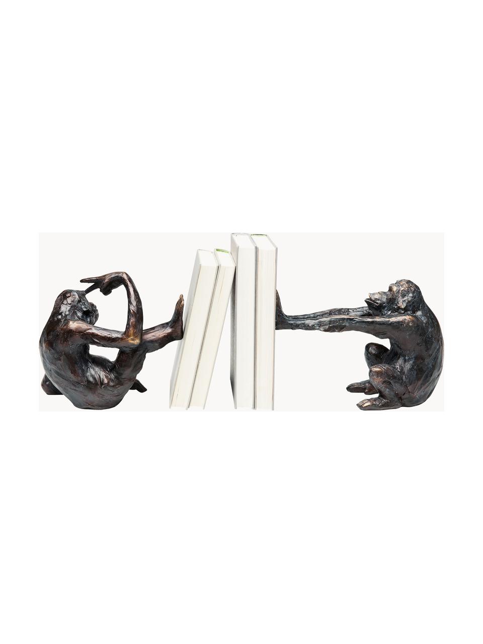 Sujetalibros artesanales Monkey Kare, 2 uds., Poliresina, Negro, Set de diferentes tamaños