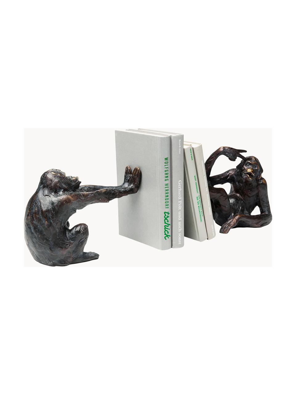 Handgemaakte boekensteun Monkey, 2-delig, Polyresin, Zwart, Set met verschillende formaten