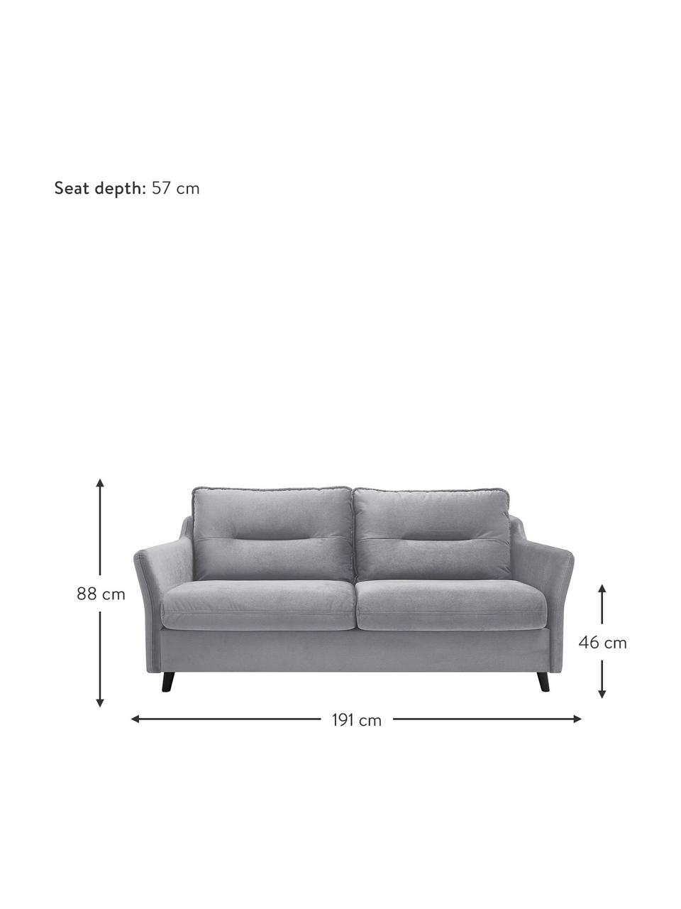 Sofa rozkładana z aksamitu Loft (3-osobowa), Tapicerka: 100% aksamit poliestrowy, Nogi: metal lakierowany, Jasny szary, S 191 x G 100 cm