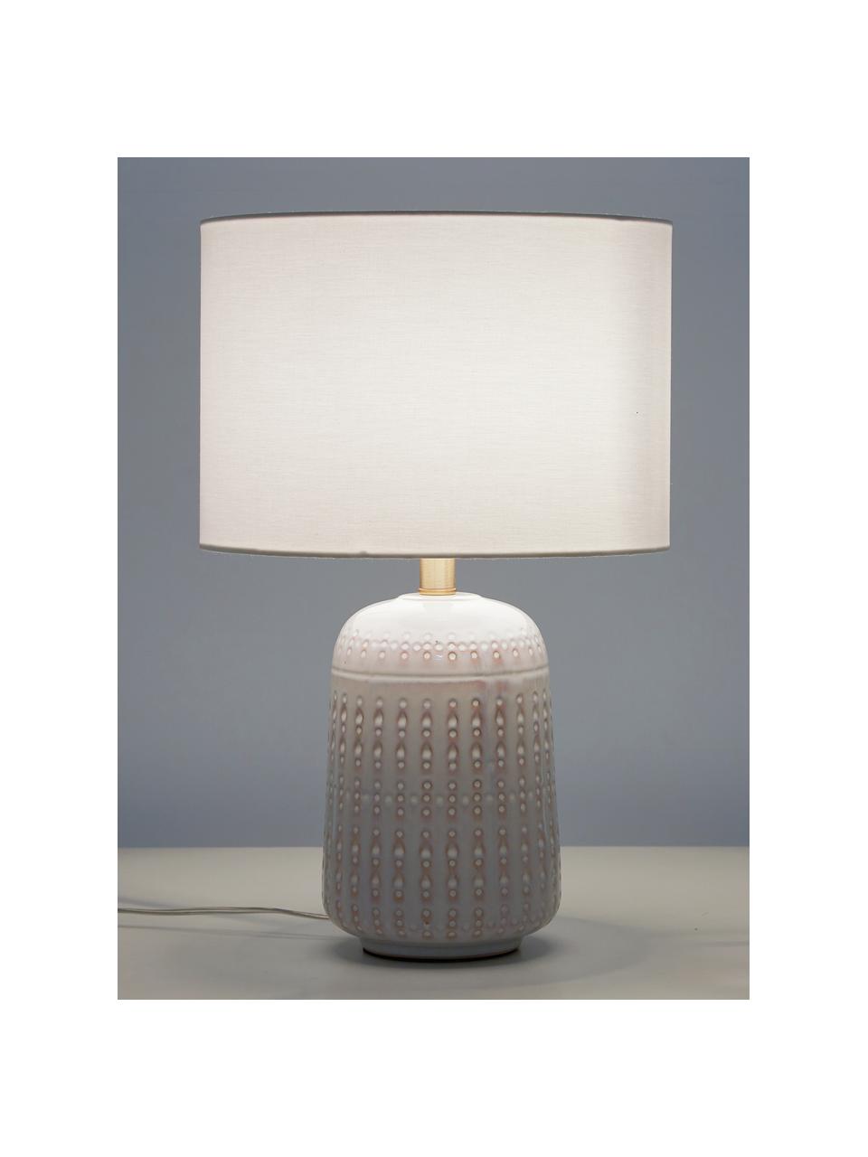 Große Keramik-Tischlampe Iva, Lampenschirm: Textil, Lampenfuß: Keramik, Lampenschirm: WeißLampenfuß: Cremeweiß, Messing, Ø 33 x H 53 cm