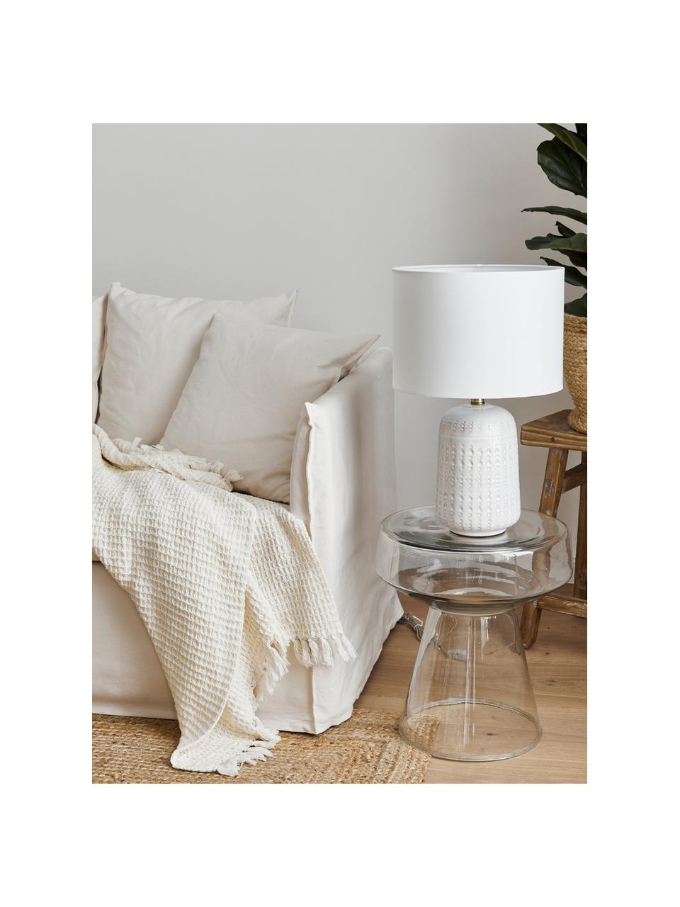 Lampa stołowa z ceramiki Iva, Biały, odcienie mosiądzu, Ø 33 x W 53 cm