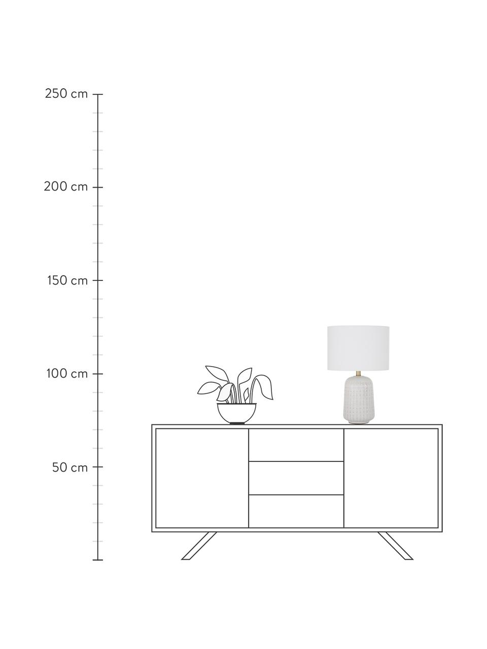 Große Keramik-Tischlampe Iva, Lampenschirm: Textil, Lampenfuß: Keramik, Weiß, Messingfarben, Ø 33 x H 53 cm