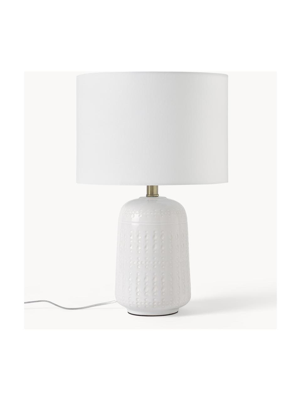 Grote keramische tafellamp Iva, Lampenkap: textiel, Lampvoet: keramiek, Wit, Ø 33 x H 53 cm