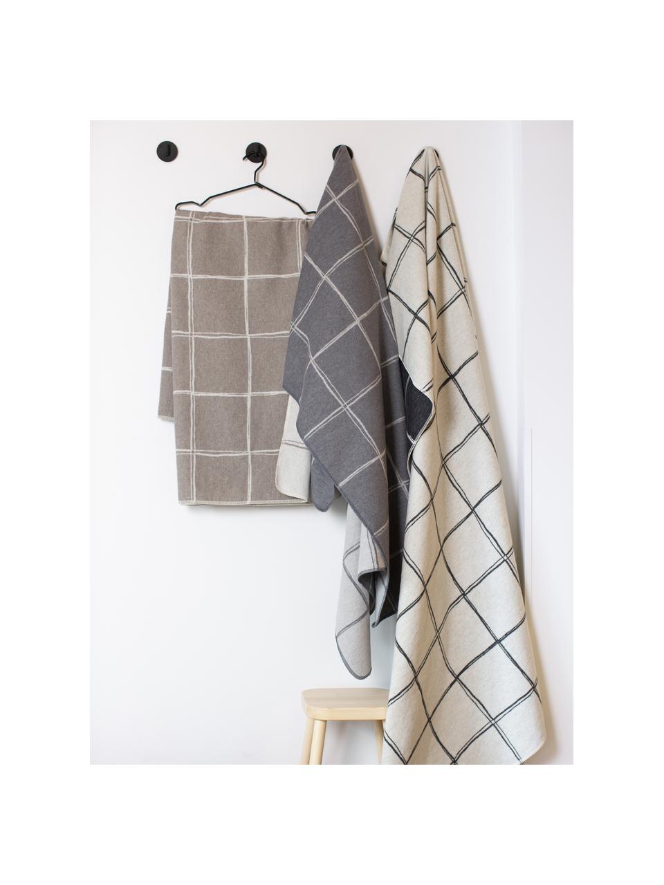 Zachte geruite plaid Silvretta in beige/wit, 85% katoen, 8% viscose, 7% polyacryl, Beige, natuurwit, B 140 x L 200 cm