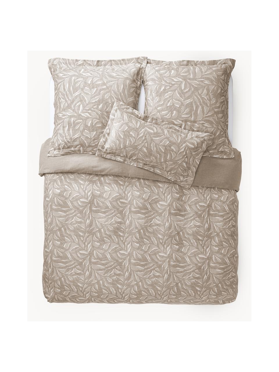 Baumwoll-Leinen-Bettdeckenbezug Amita mit Jacquard-Muster, Webart: Perkal Fadendichte 260 TC, Taupe, B 200 x L 200 cm