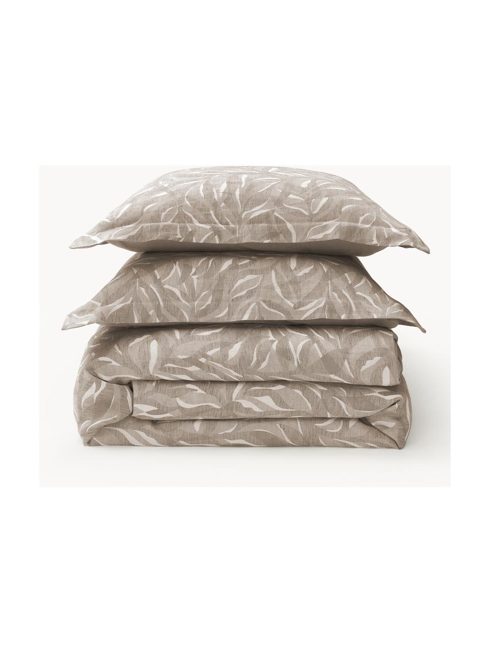 Baumwoll-Leinen-Bettdeckenbezug Amita mit Jacquard-Muster, Webart: Perkal Fadendichte 260 TC, Taupe, B 200 x L 200 cm