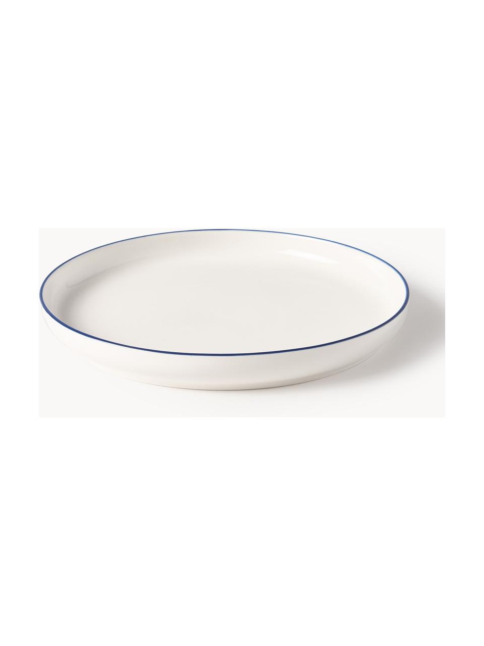 Assiettes plates en porcelaine Facile, 2 pièces, Porcelaine robuste de haute qualité (env. 50 % kaolin, 25 % quartz et 25 % feldspath), Blanc cassé avec bordure bleu foncé, Ø 25 x haut. 3 cm