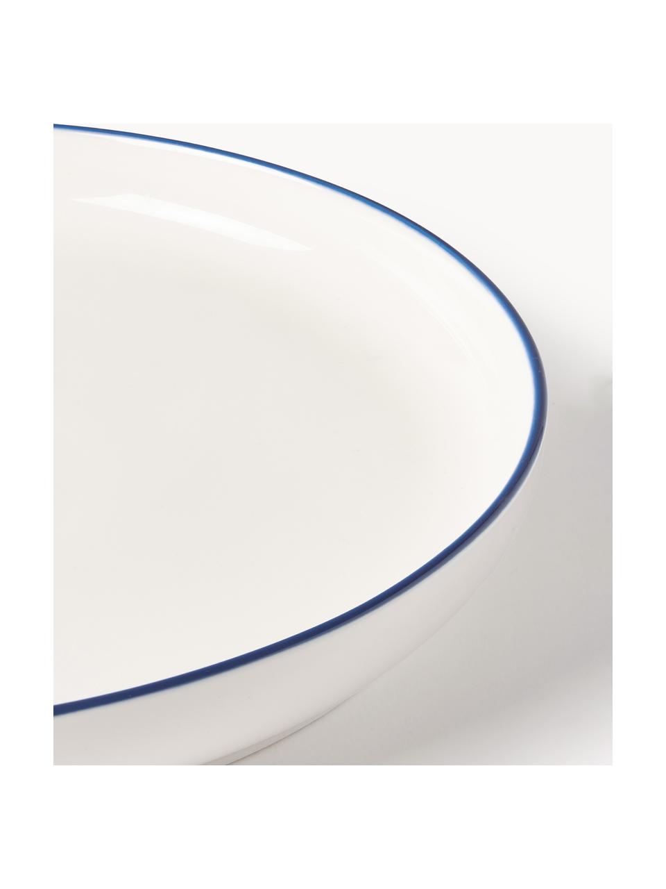 Assiettes plates en porcelaine Facile, 2 pièces, Porcelaine robuste de haute qualité (env. 50 % kaolin, 25 % quartz et 25 % feldspath), Blanc cassé avec bordure bleu foncé, Ø 25 x haut. 3 cm