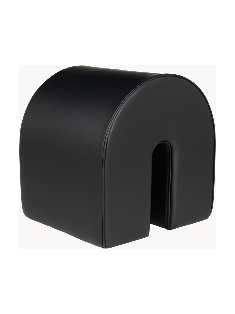 Pouf rembourré en cuir aniline Curved, Cuir noir, larg. 36 x long. 42 cm