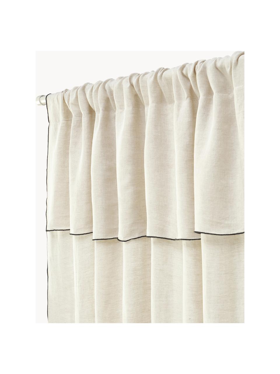 Cortinas semitransparente de lino con dobladillo Eleonara, 2 uds., 100% lino, Off White, negro, An 145 x L 260 cm