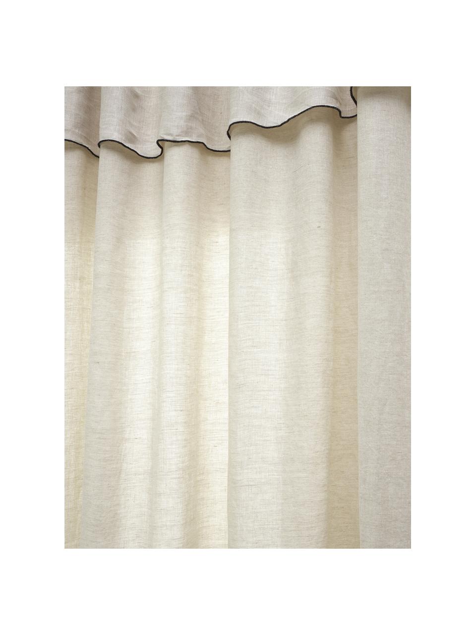 Rideaux semi-transparents en lin avec coulisses supérieures Eleonara, 2 pièces, 100 % pur lin, Blanc cassé, noir, larg. 145 x long. 260 cm