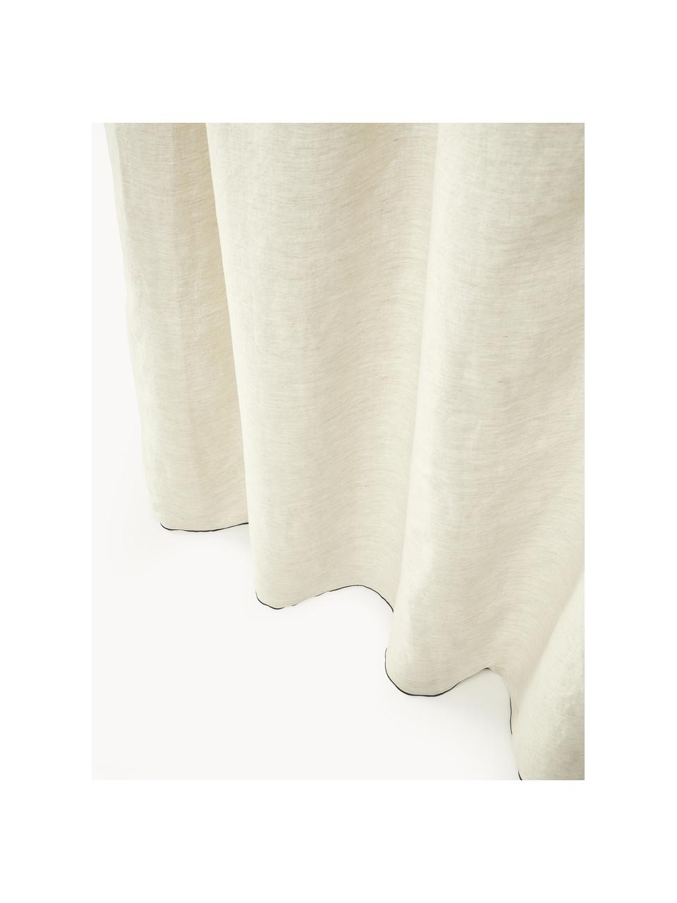Polopriehľadný ľanový záves Eleonara, 2 ks, 100 % ľan, Lomená biela, čierna, Š 145 x D 260 cm