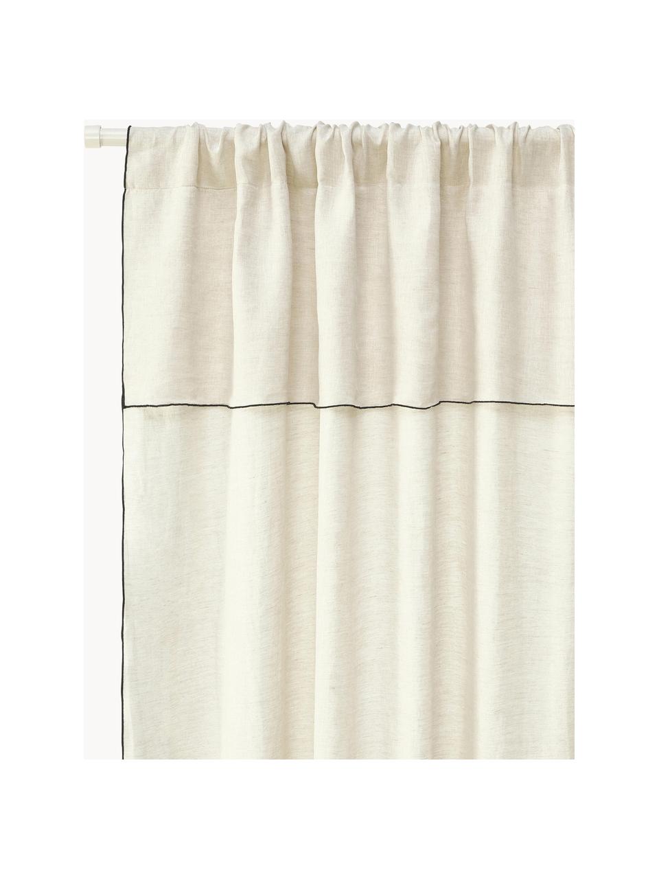 Cortinas semitransparente de lino con dobladillo Eleonara, 2 uds., 100% lino, Off White, negro, An 145 x L 260 cm