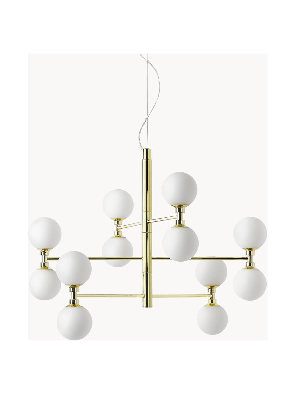 Grande suspension avec boules de verre Grover, Blanc, doré, Ø 70 x haut. 56 cm