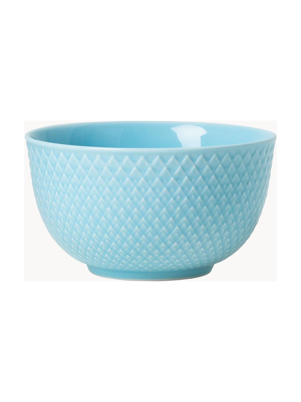 Bols à snacks en porcelaine avec motif texturé Rhombe, 4 pièces, Porcelaine, Bleu ciel, Ø 11 x haut. 7 cm