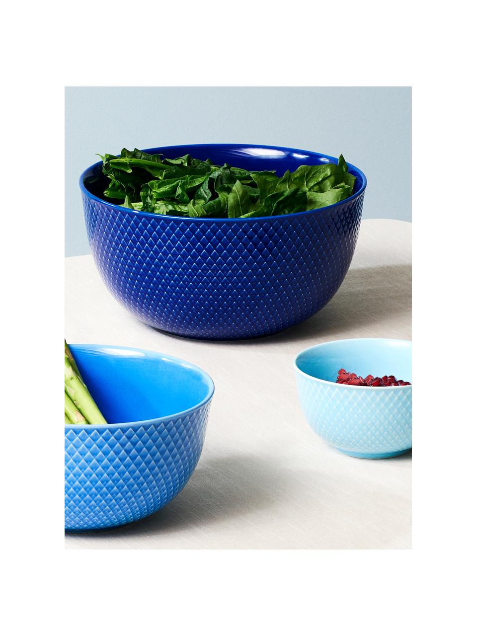 Bols à snacks en porcelaine avec motif texturé Rhombe, 4 pièces, Porcelaine, Bleu ciel, Ø 11 x haut. 7 cm