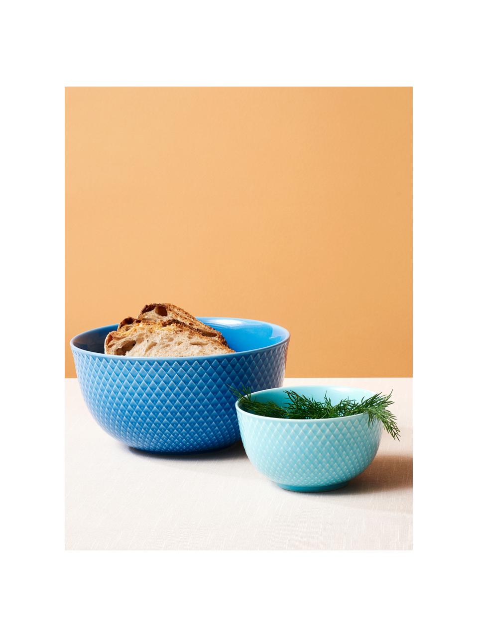 Bols à snacks en porcelaine avec motif texturé Rhombe, 4 pièces, Porcelaine, Bleu ciel, Ø 11 x haut. 7 cm