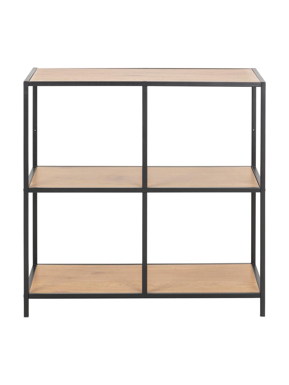 Estantería de madera y metal Seaford, Estantería: tablero de fibras de dens, Estructura: metal con pintura en polv, Negro, roble, An 77 x Al 78 cm