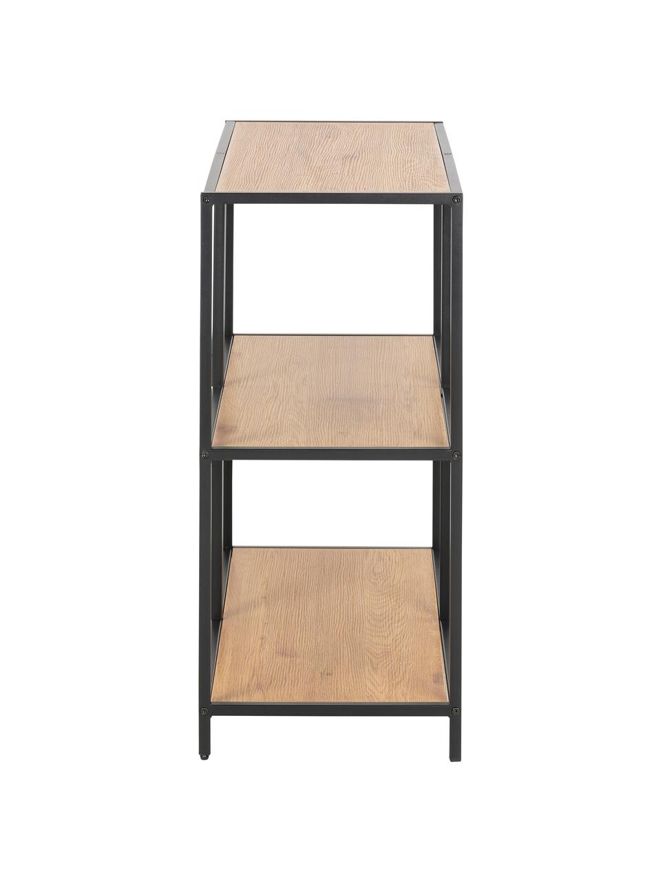 Wandrek Seaford van hout en metaal, Frame: gepoedercoat metaal, Zwart, wild eikenhout, 77 x 78 cm