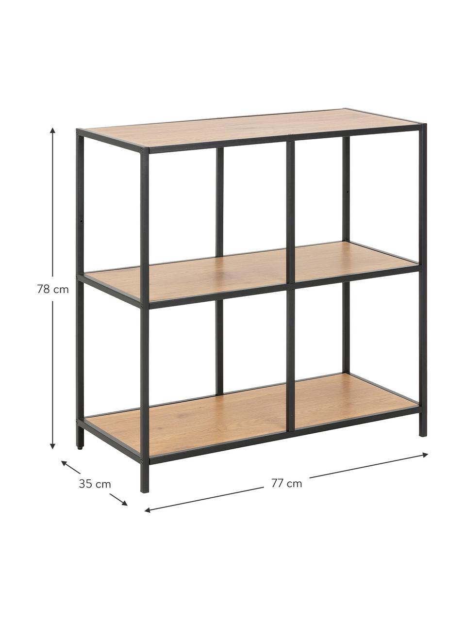 Scaffale in legno e metallo Seaford, Ripiani: pannelli di fibra a media, Struttura: metallo, verniciato a pol, Nero, quercia selvatica, Larg. 77 x Alt. 78 cm