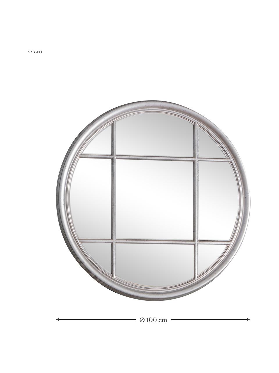 Okrągłe lustro ścienne z drewnianą ramą Eccleston, Odcienie srebrnego, Ø 100 x G 4 cm