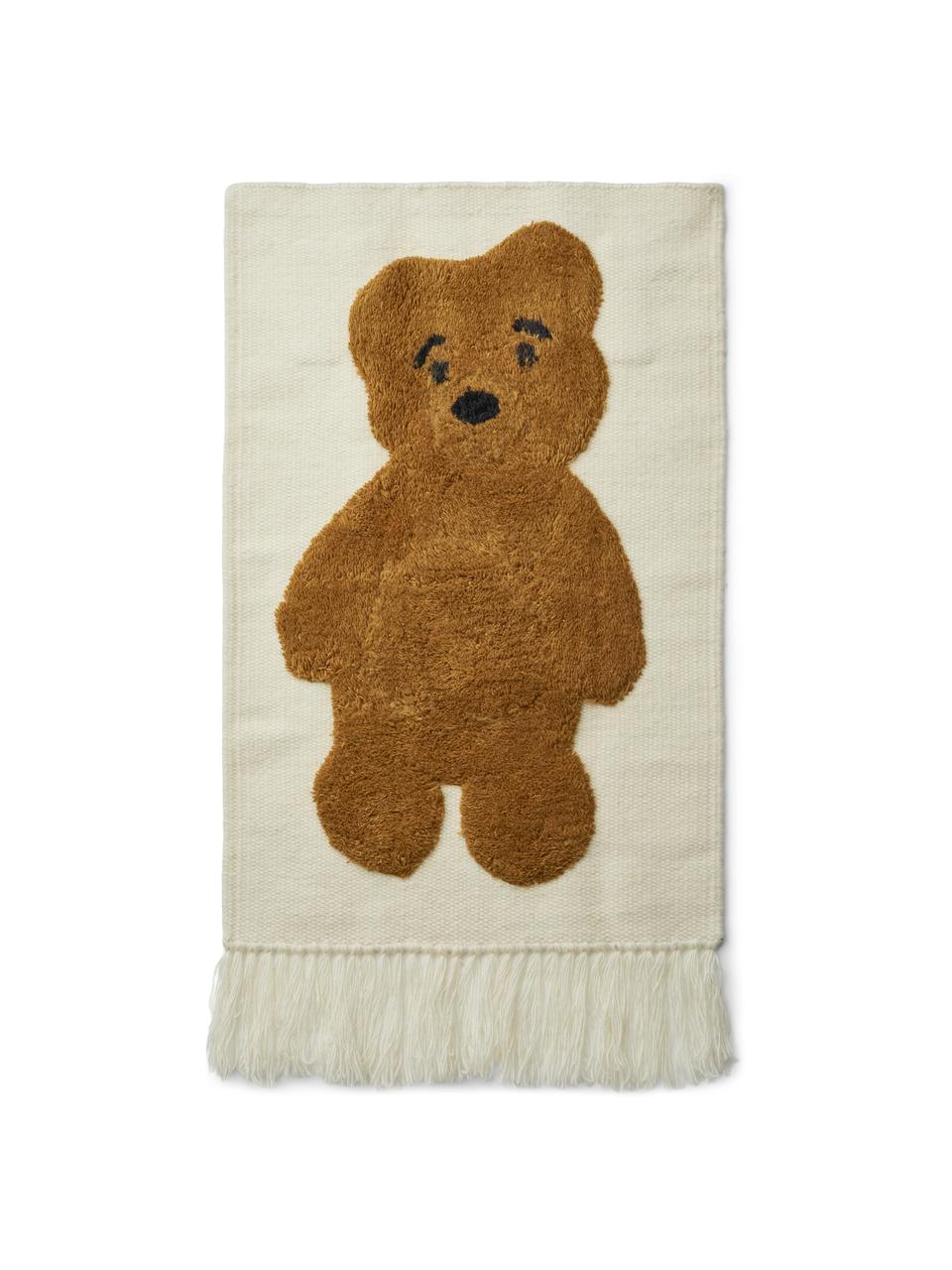 Handgemaakt wandobject Gera Bear, 90% wol, 10% katoen, Bruin, beige, B 45 x H 65 cm