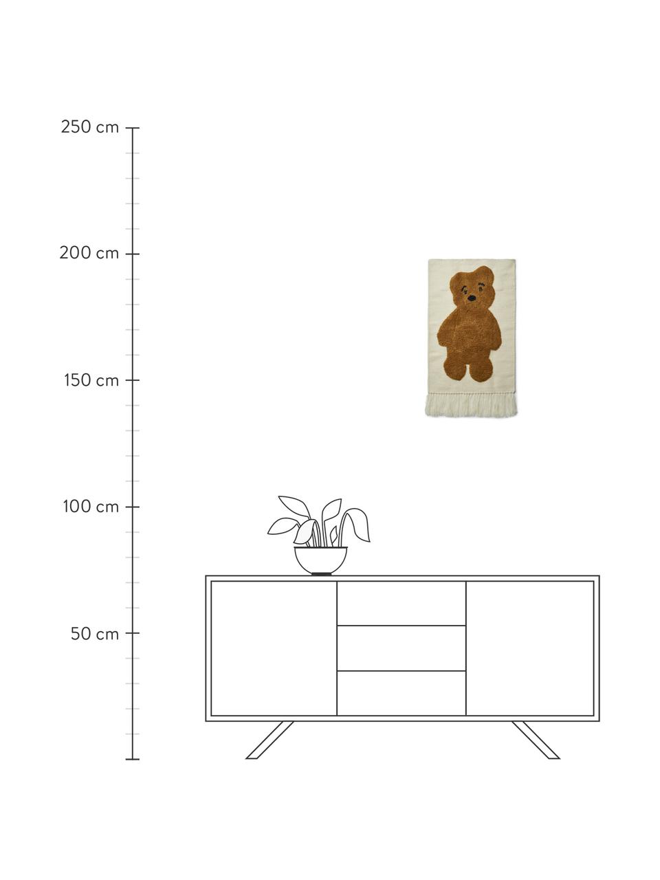 Handgemaakt wandobject Gera Bear, 90% wol, 10% katoen, Bruin, beige, B 45 x H 65 cm