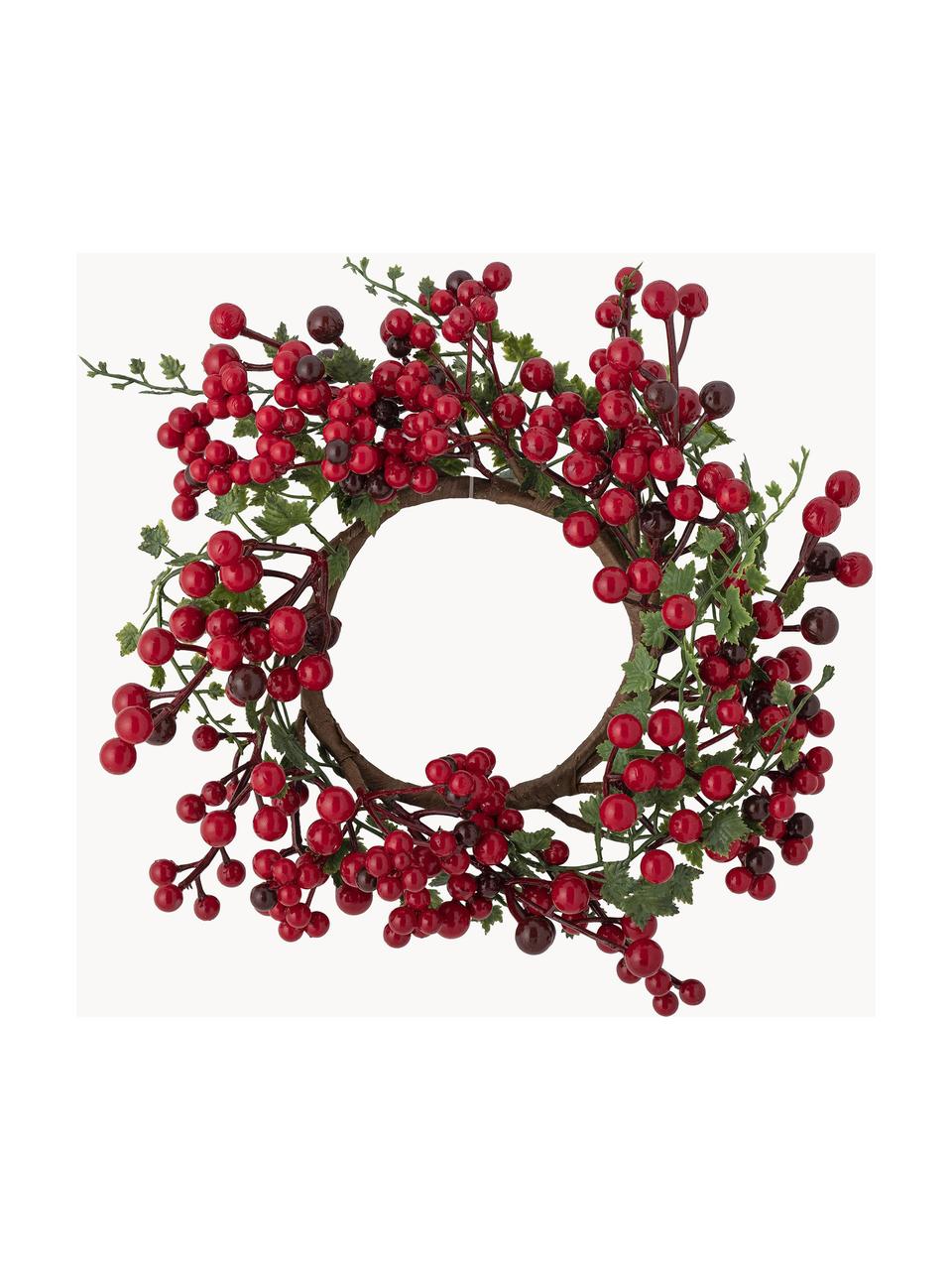 Couronne de Noël avec baies Ledya, Plastique, Rouge, Ø 23 x haut. 23 cm