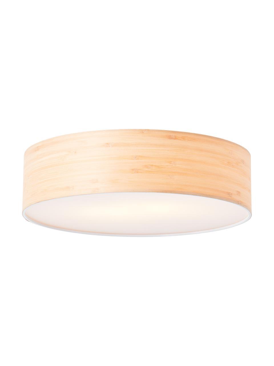 Lampa sufitowa z drewna w stylu scandi Romm, jasne drewno/biały, Ø 38 x W 10 cm