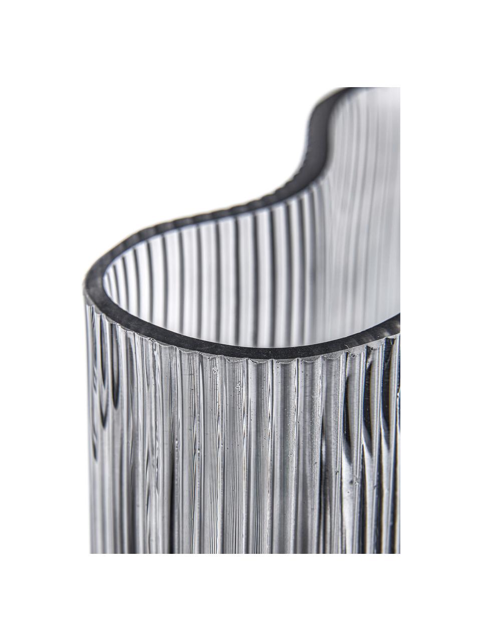 Ručně foukaná designová váza s rýhovaným reliéfem Dawn, Sklo, Šedá, Š 19 cm, V 20 cm