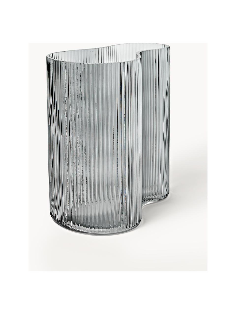 Mundgeblasene Design-Vase Dawn mit Rillenrelief, Glas, Grau, B 19 x H 20 cm