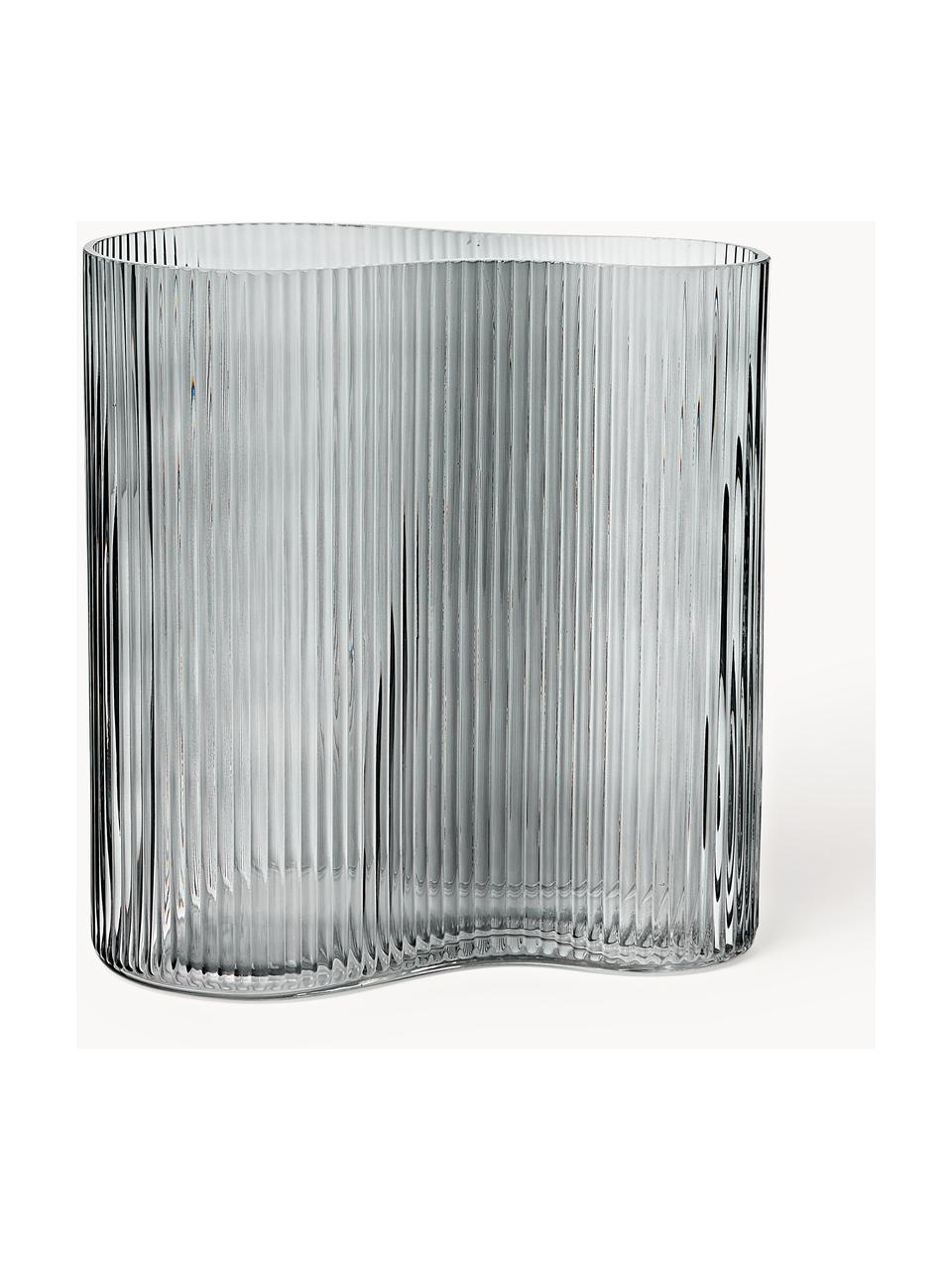 Mundgeblasene Design-Vase Dawn mit Rillenrelief, Glas, Grau, B 19 x H 20 cm