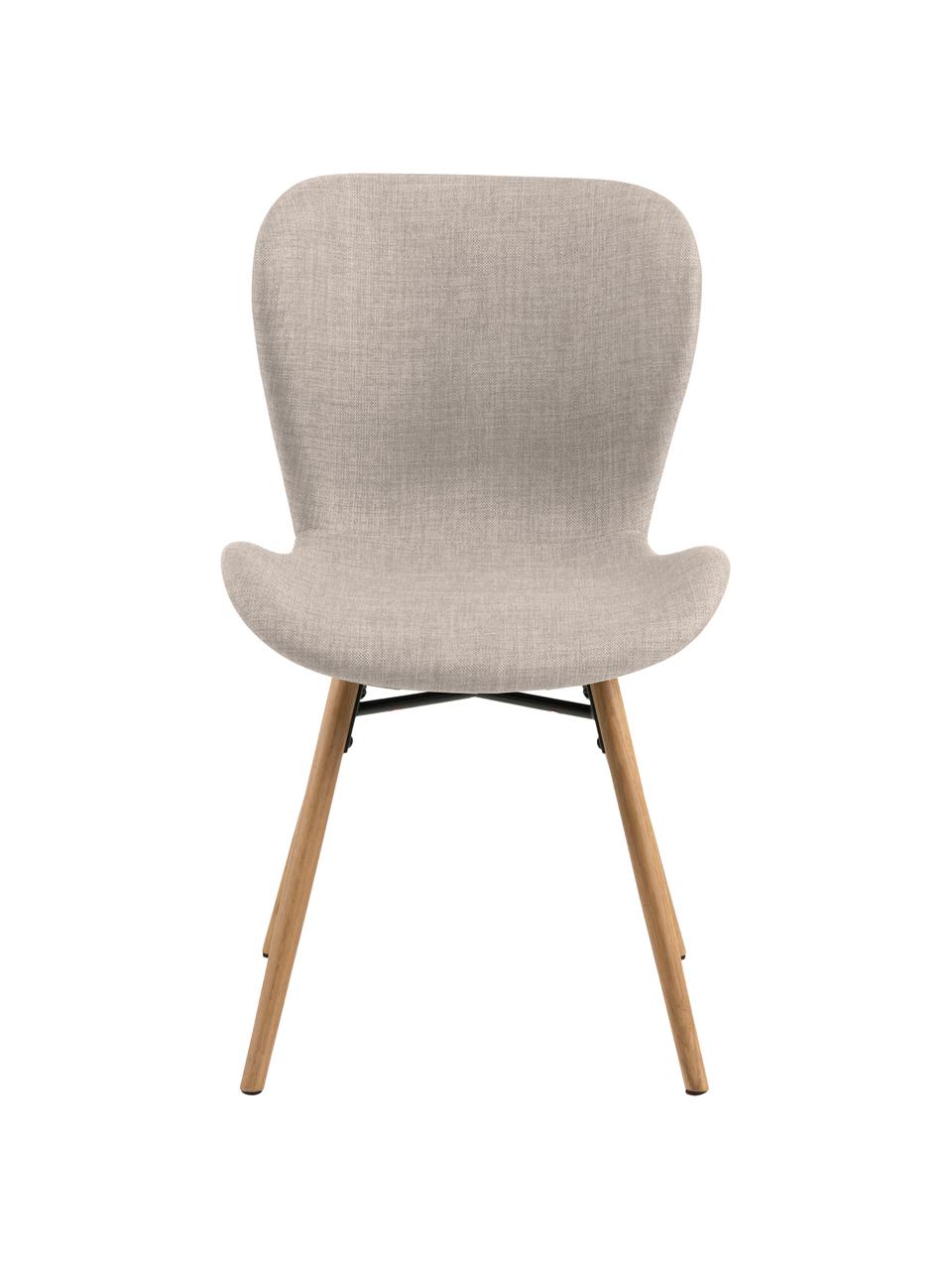 Gestoffeerde stoelen Batilda in zandkleur, 2 stuks, Bekleding: polyester, Poten: Eikenhout, massief, gelak, Geweven stof zandkleurig, eikenhout, B 47 x D 53 cm