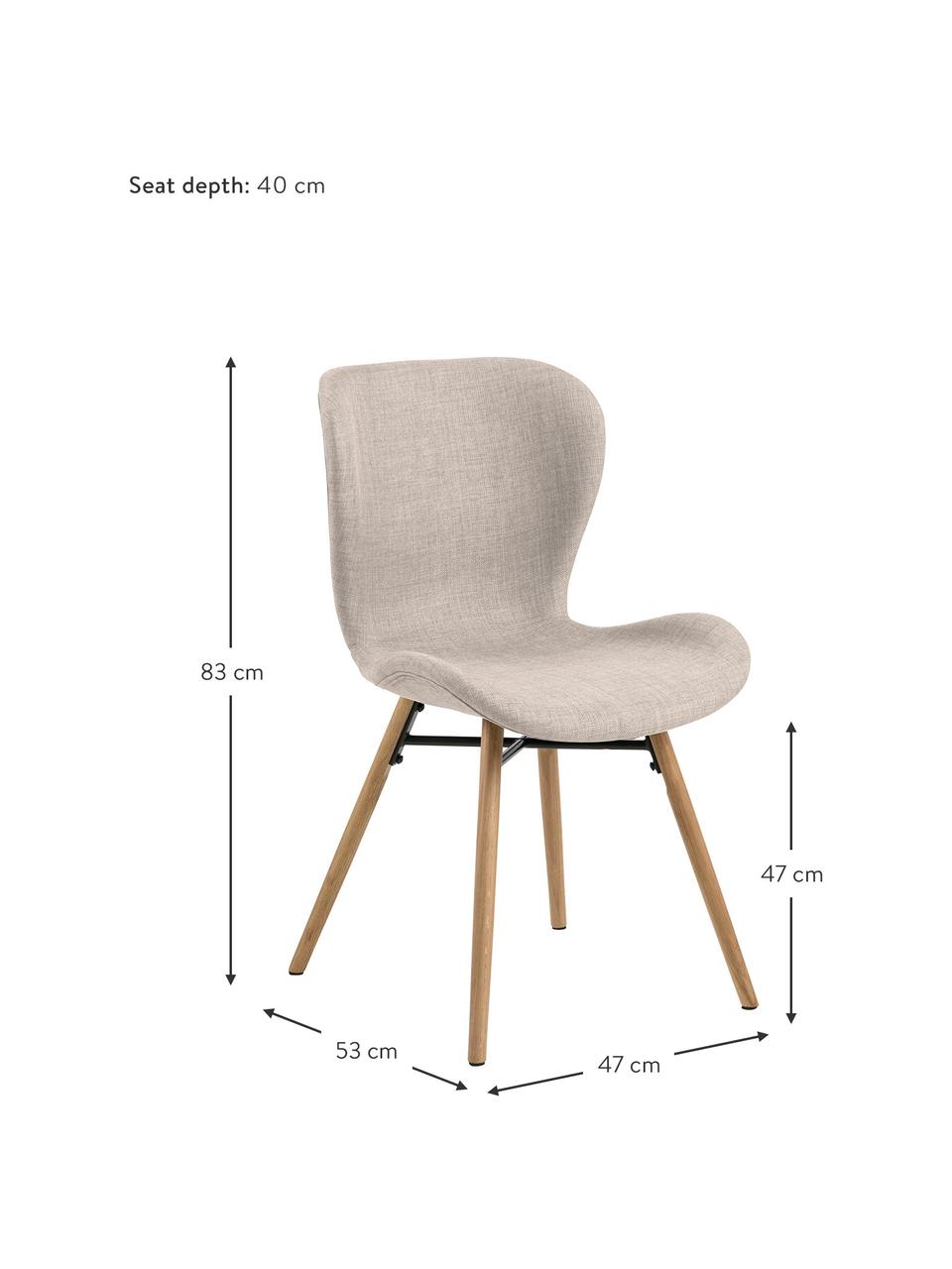 Chaises rembourrées Batilda, 2 pièces, Tissu couleur sable, bois de chêne, larg. 47 x prof. 53 cm