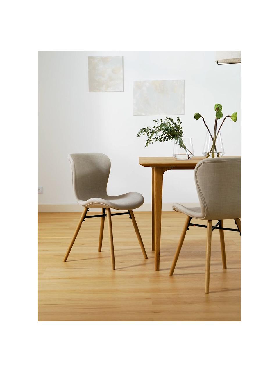 Gestoffeerde stoelen Batilda in zandkleur, 2 stuks, Bekleding: polyester Met 25.000 schu, Poten: eikenhout, massief, gelak, Geweven stof zandkleurig, eikenhout, B 47 x D 53 cm