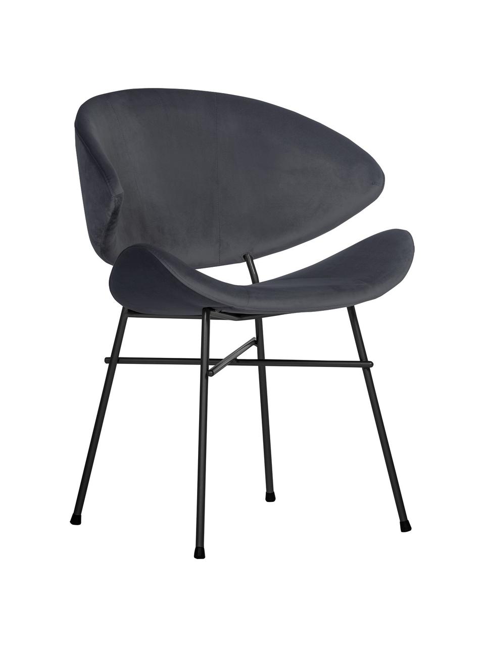 Krzesło tapicerowane z weluru Cheri, Tapicerka: 100% poliester (welur), w, Stelaż: stal malowana proszkowo, Ciemny  szary, czarny, S 57 x G 55 cm