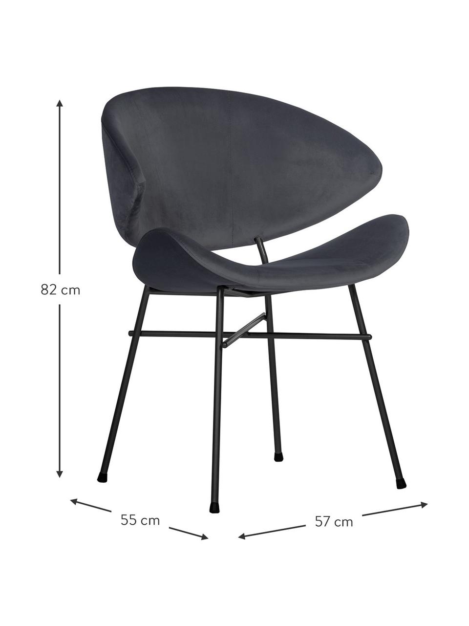 Krzesło tapicerowane z weluru Cheri, Tapicerka: 100% poliester (welur), Stelaż: stal malowana proszkowo, Ciemnoszara tkanina, czarny, S 57 x G 55 cm
