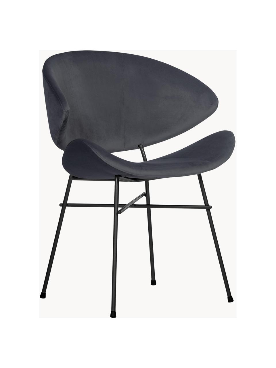 Silla tapizada en terciopelo Cheri, tapizado hidrófugo, Tapizado: 100% poliéster (tercipelo, Asiento: tablero de madera contrac, Estructura: acero con pintura en polv, Terciopelo gris oscuro, negro, An 57 x F 55 cm