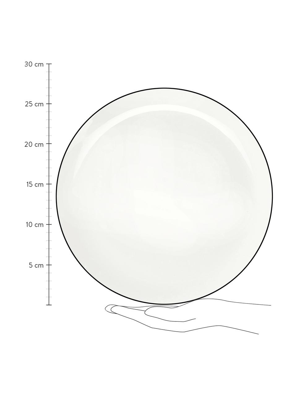 Platos llanos Á Table Ligne Noir, 4 uds., Porcelana Fine Bone China (fina de hueso)
Fine Bone China es una pasta de porcelana fosfática que se caracteriza por su brillo radiante y translúcido., Blanco, negro, Ø 27 cm