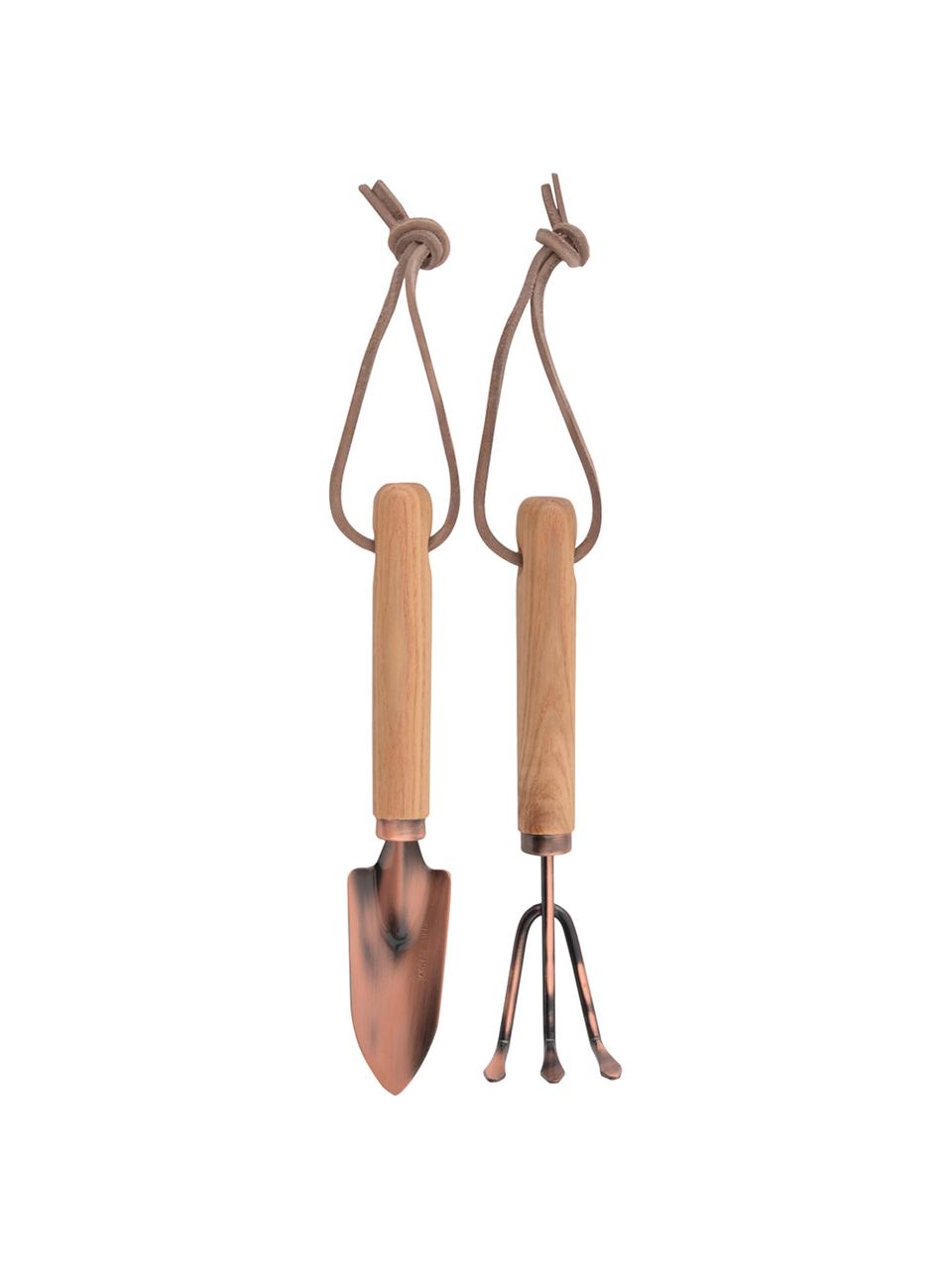 Outils de jardinage Gardenia, 2 élém., Bois, métal, Bois de frêne, couleur cuivre, Lot de différentes tailles