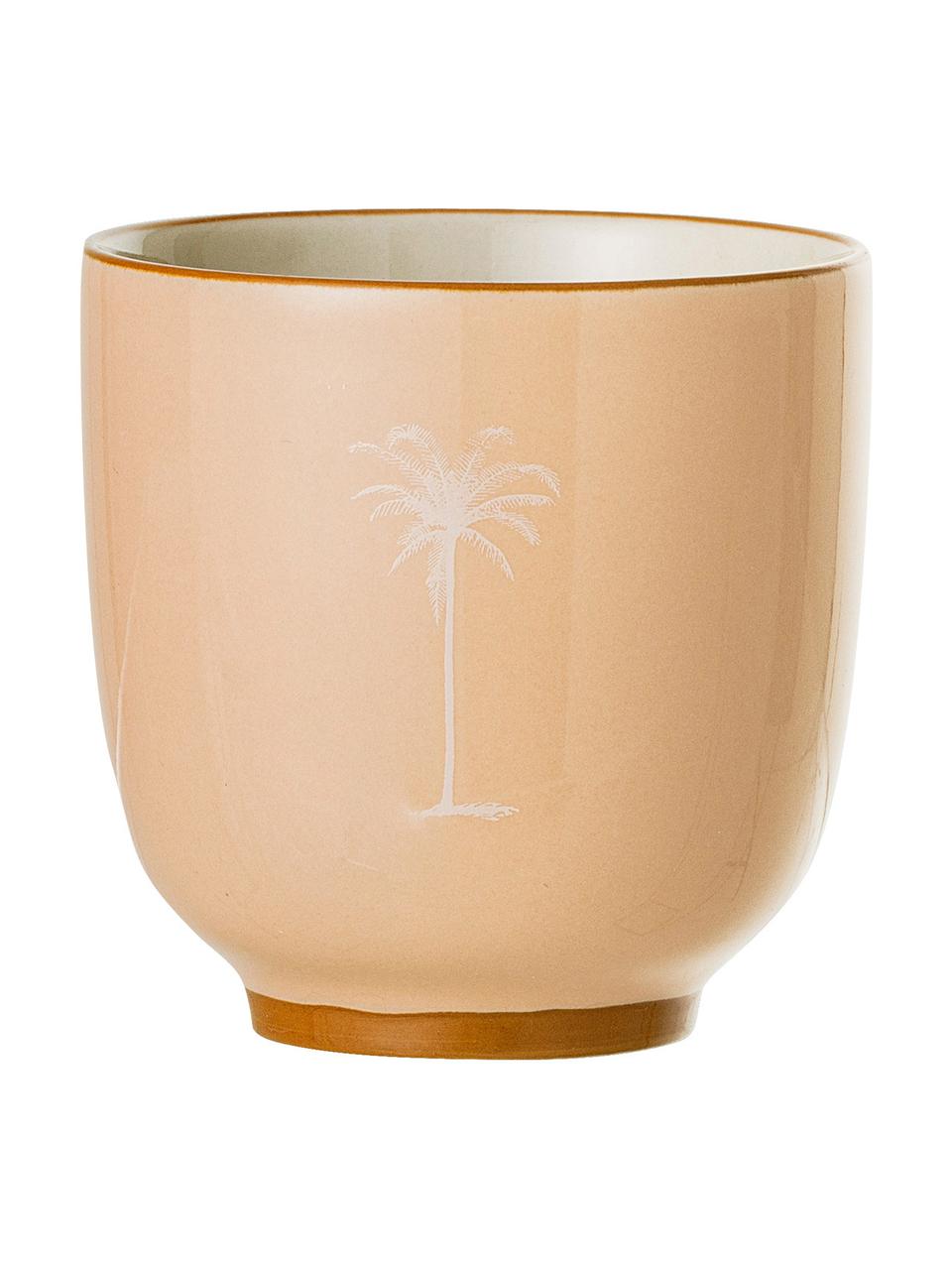 Beker Reese met palm motief, 2 stuks, Keramiek, Zalmroze, lichtbeige, Ø 7 x H 7 cm