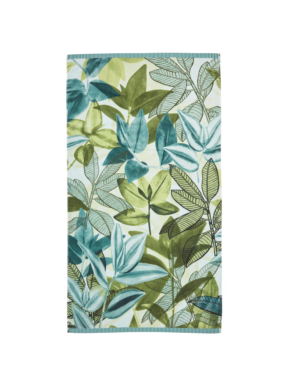 Ręcznik plażowy z bawełny Jungle Vibe, 100% bawełna, Odcienie niebieskiego i zielonego, S 100 x D 180 cm