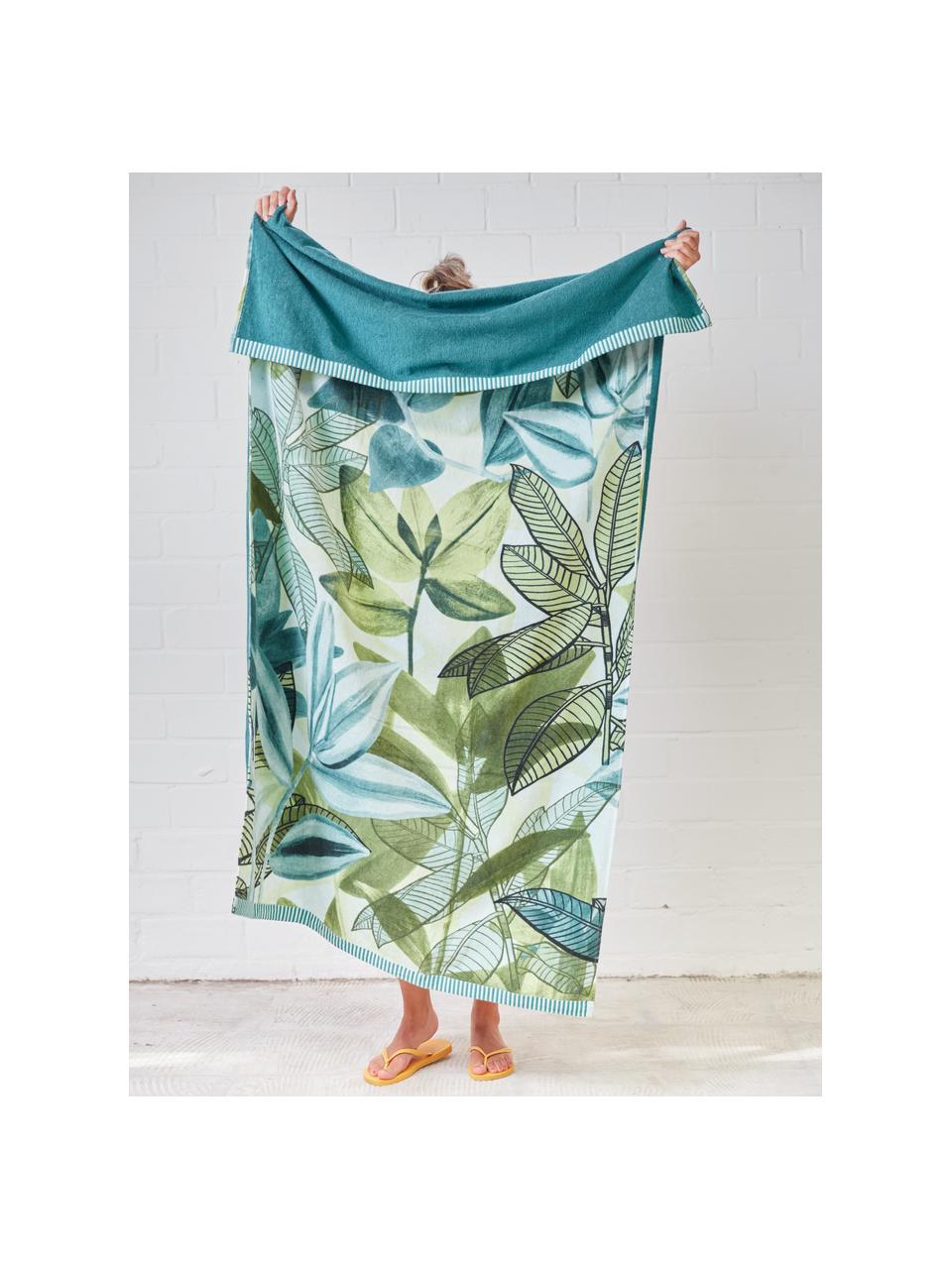 Strandtuch Jungle Vibe aus Baumwolle, 100 % Baumwolle, Blautöne, Grüntöne, B 100 x L 180 cm