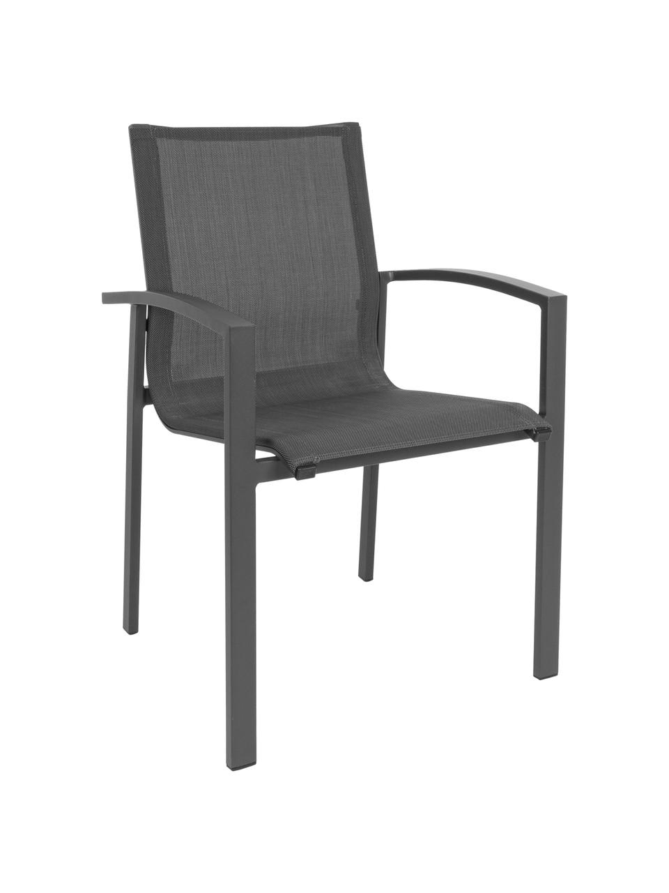 Silla con reposabrazos de exterior Atlantic, Estructura: aluminio con pintura en p, Asiento: tela, Gris antracita, gris oscuro, An 60 x F 66 cm