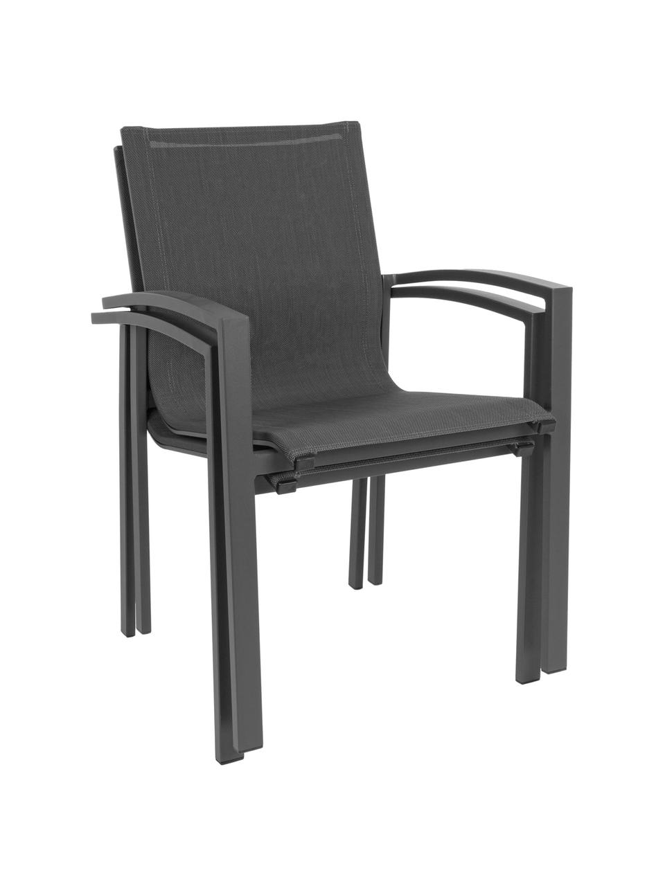 Silla con reposabrazos de exterior Atlantic, Estructura: aluminio con pintura en p, Asiento: tela, Gris antracita, gris oscuro, An 60 x F 66 cm