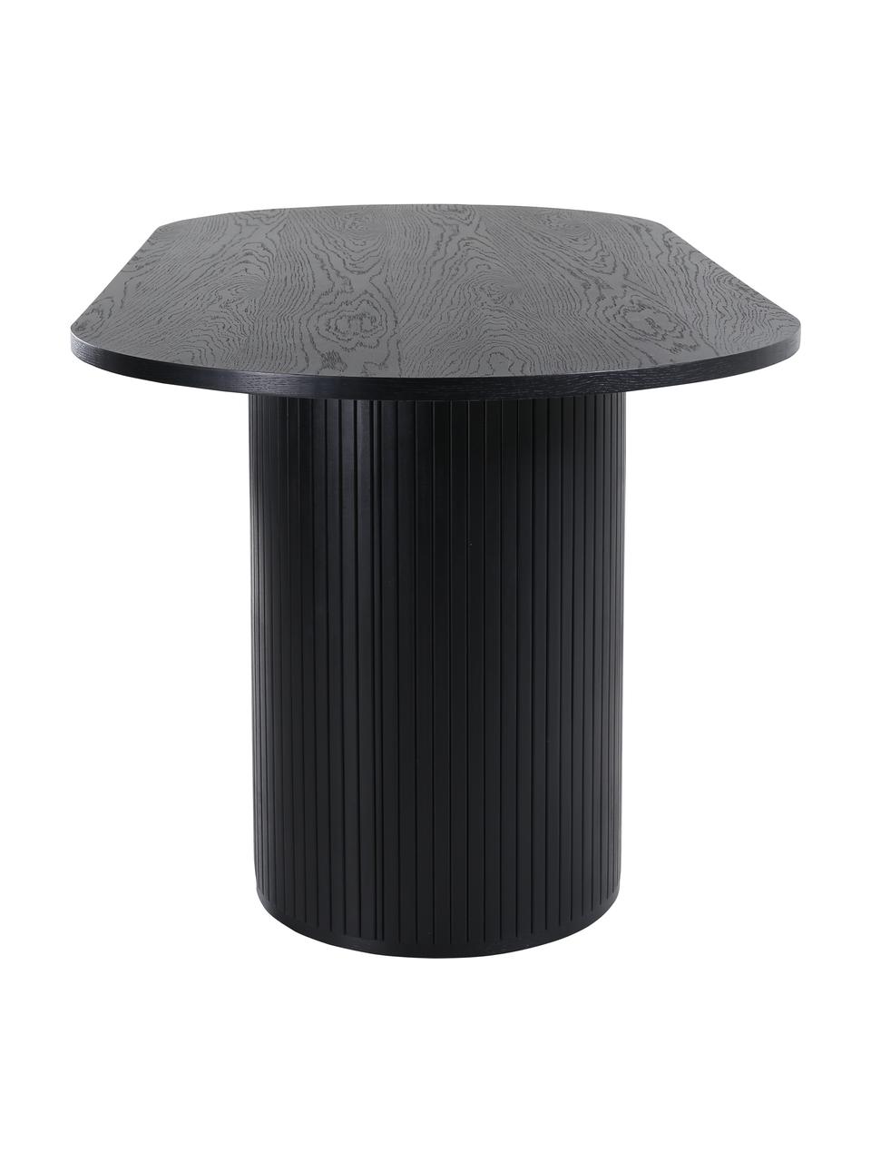 Mesa de comedor ovalada en roble Bianca, 200 x 90 cm, Tablero: fibras de densidad media , Patas: madera de árbol de trompe, Madera de roble pintada en negro, An 200 x Al 90 cm